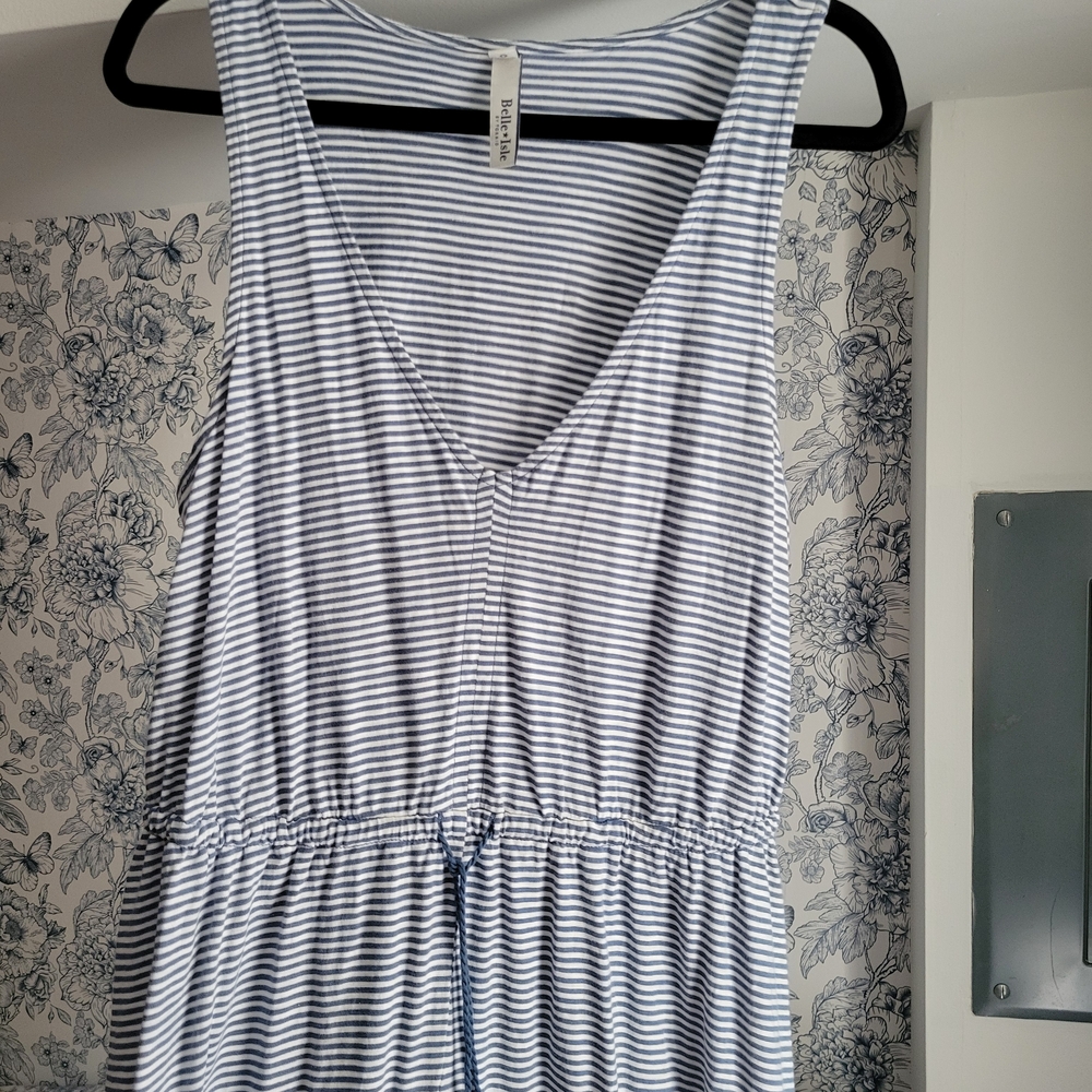 Classic Blue and White Striped Midi Dress